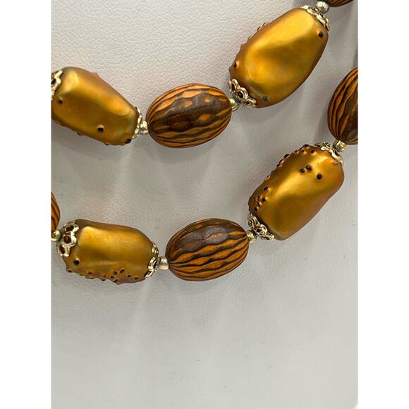 Hong Kong Vintage Copper Brown Bumpy Textured Two Strand Lightweight Necklace - Picture 5 of 12